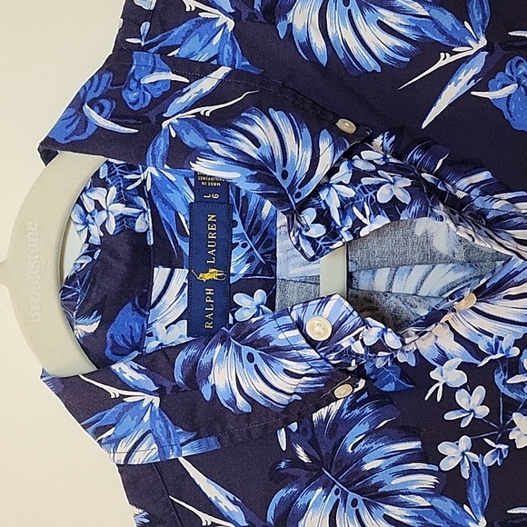 Polo Ralph Lauren Mens Classic Blue Floral-Print Cotton Shirt L - Picture 15 of 16